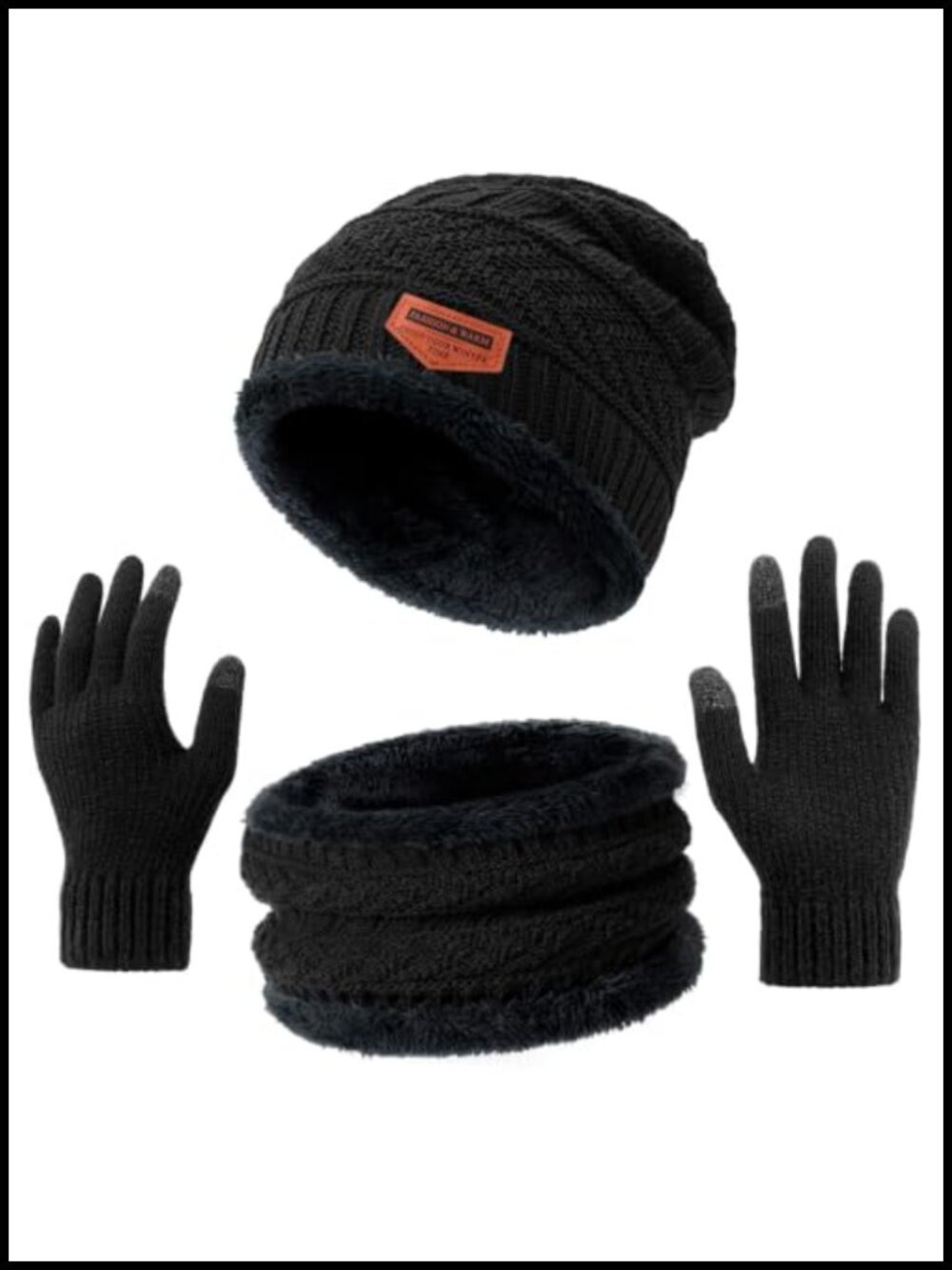 Men's Winter Beanie Scarf Gloves Set Polyester Cold Weather 3-Piece